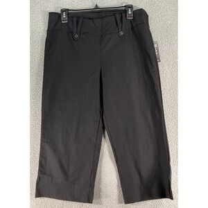 Bobby J Capri Pants Women 15/16 NEW Black Button Tab Stretch Cropped Trouser USA